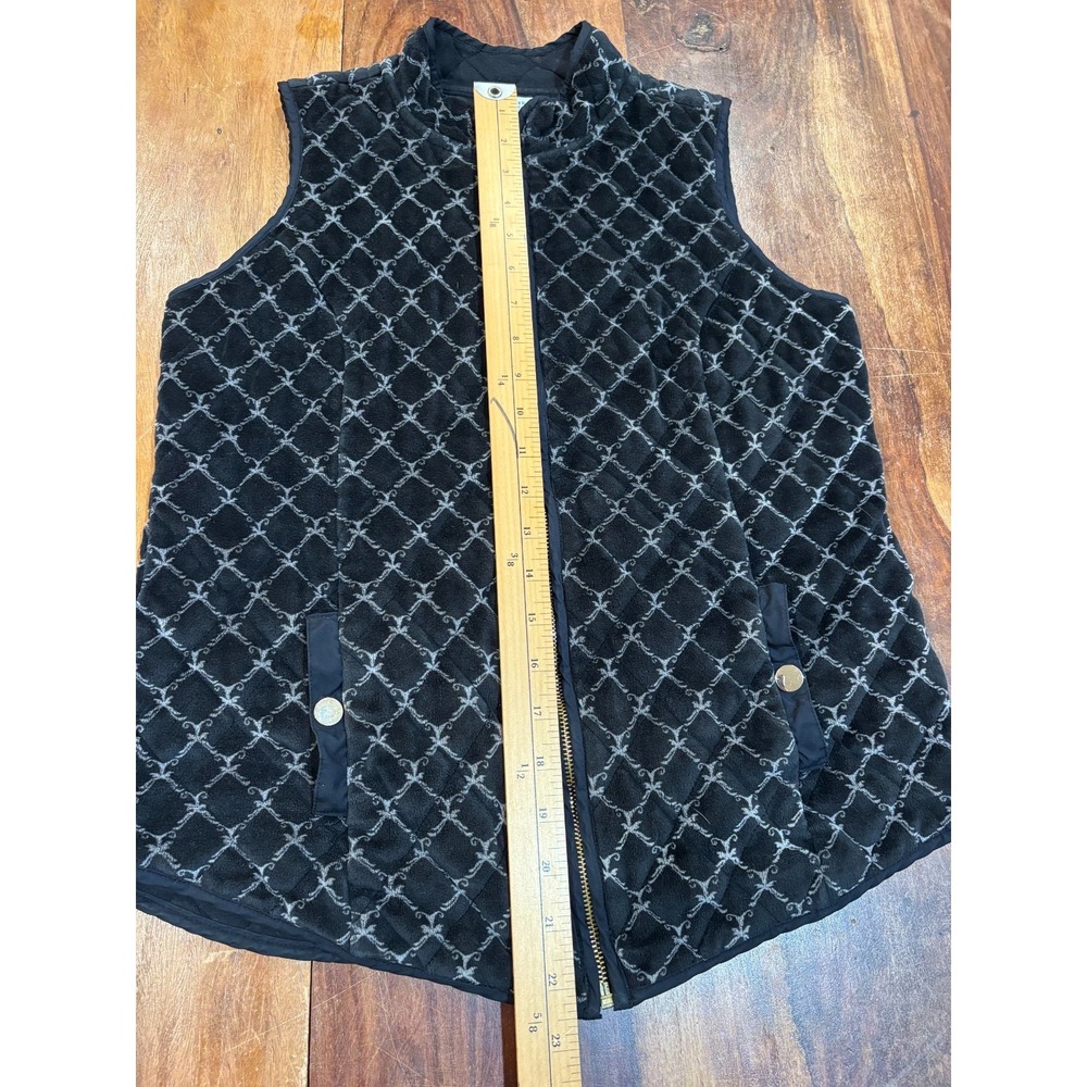 Charter Club Black Velour quilted vest sleeveless pockets womens' petite Small - Picture 5 of 10